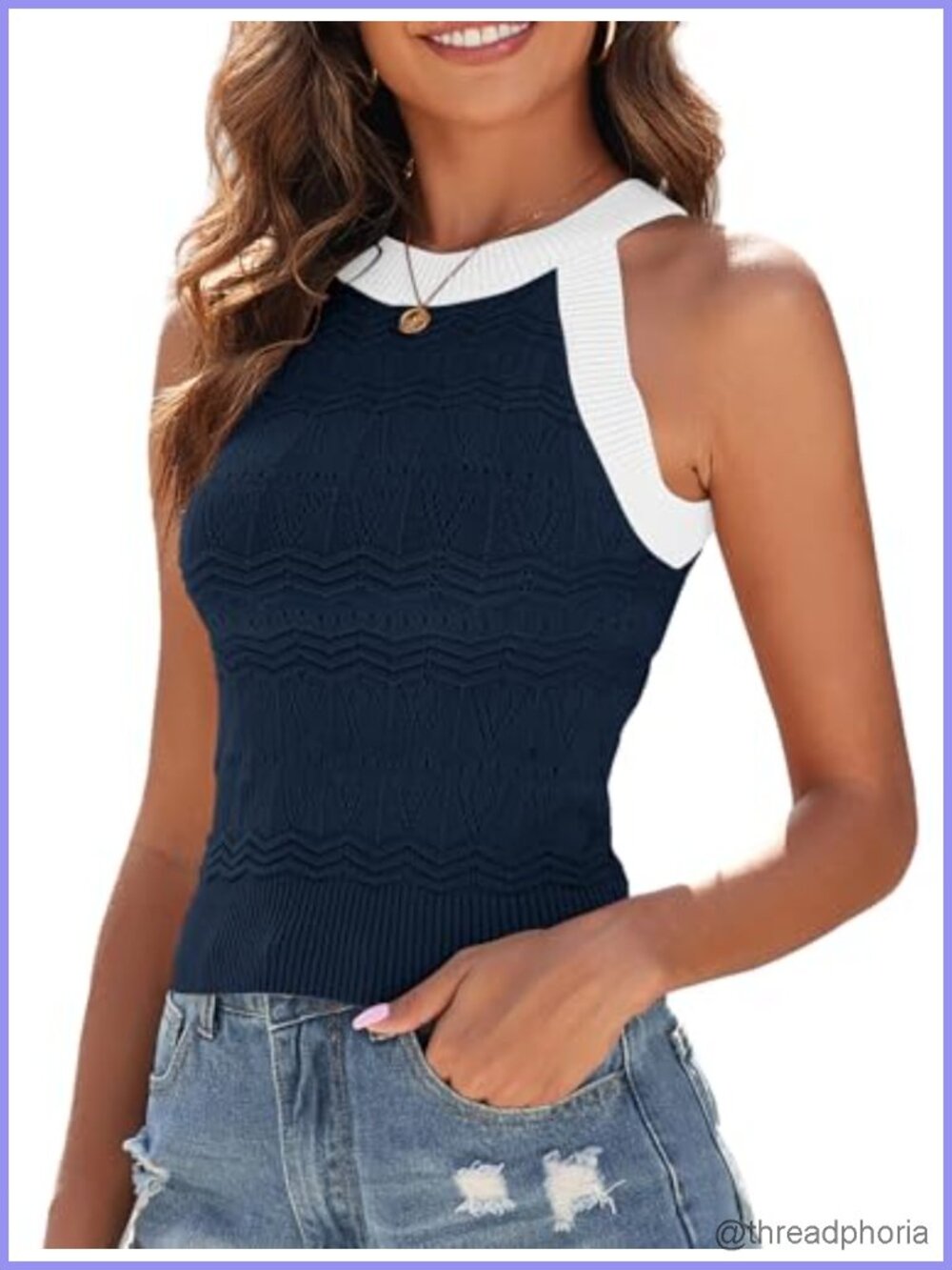 Crochet Halter Tank Top Striped Sleeveless Knit Vest
